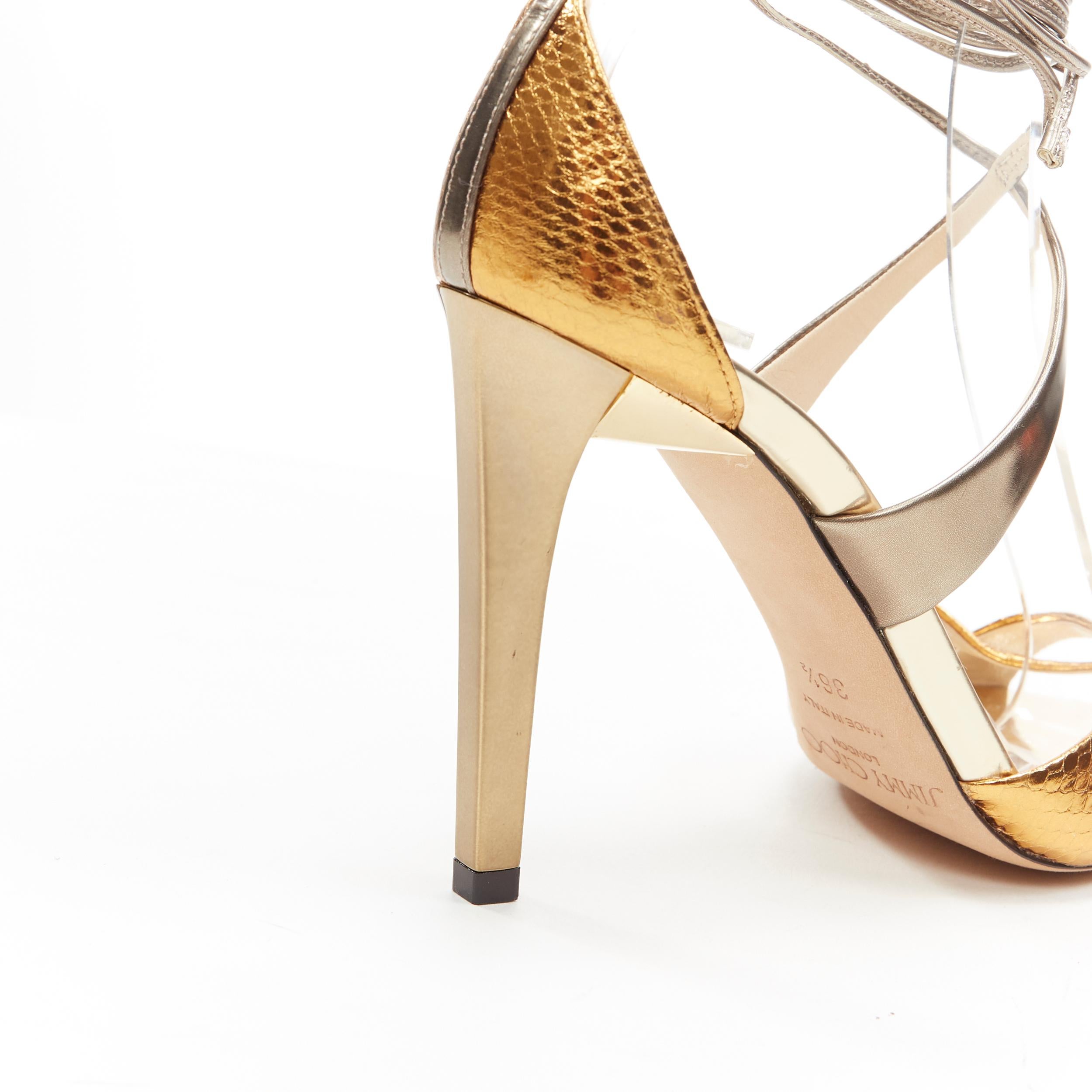 JIMMY CHOO metallic gold wrap around ankle strappy high heel sandals EU36.5 2