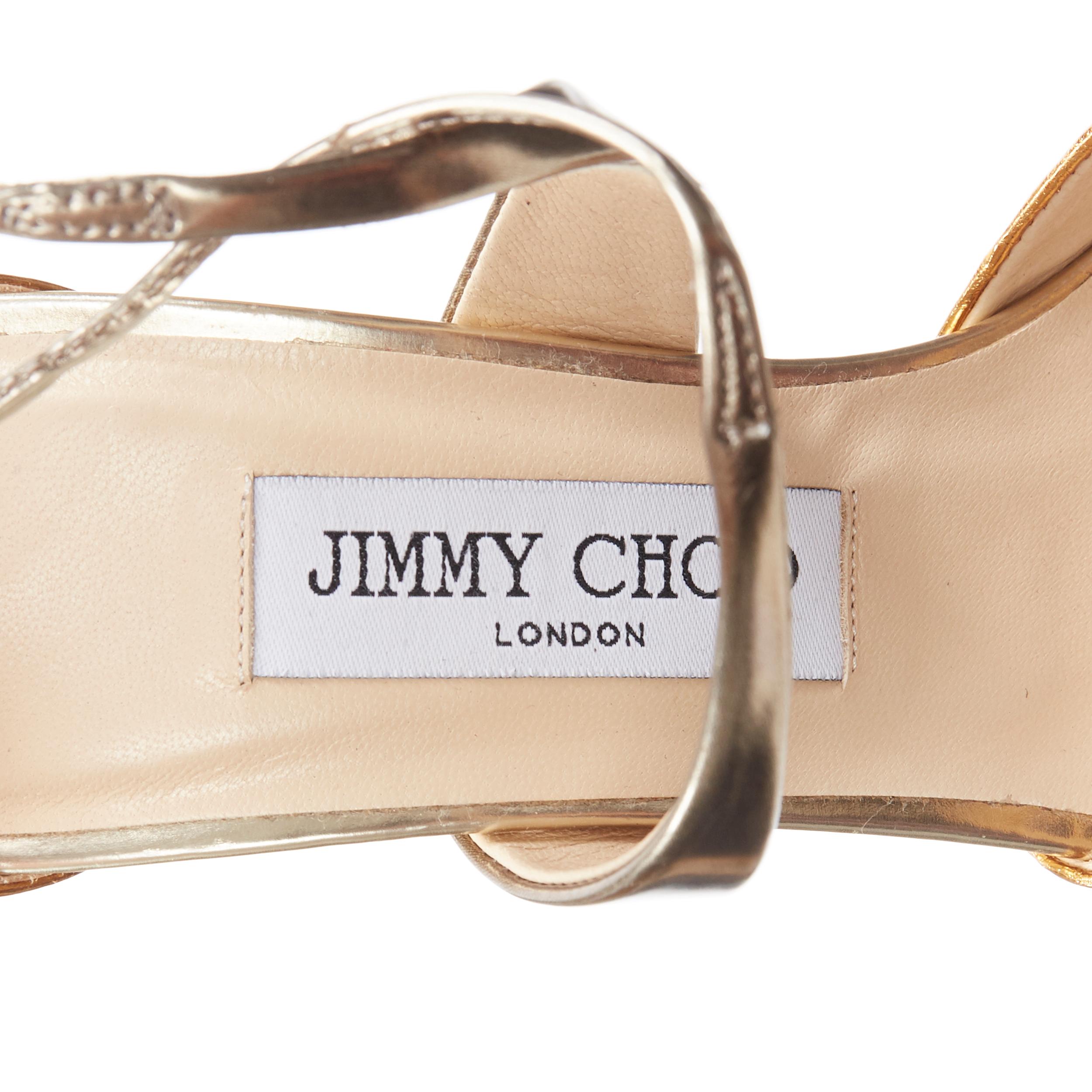 JIMMY CHOO metallic gold wrap around ankle strappy high heel sandals EU36.5 3