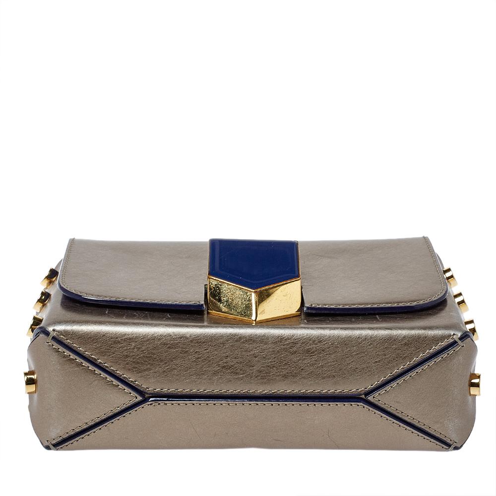 Women's Jimmy Choo Metallic Grey/Blue Leather Lockett Shoulder Bag