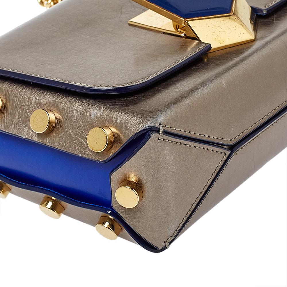 Jimmy Choo Metallic Grey/Blue Leather Lockett Shoulder Bag 3