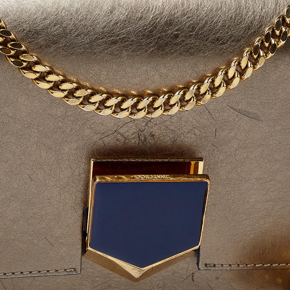 Jimmy Choo Metallic Grey/Blue Leather Lockett Shoulder Bag 4