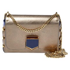 Jimmy Choo Metallic Grey/Blue Leather Lockett Shoulder Bag