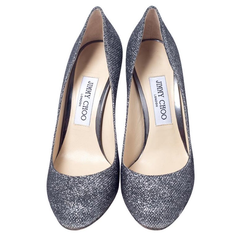 Jimmy Choo Metallic Grey Glitter Billie Pumps Size 38 at 1stDibs