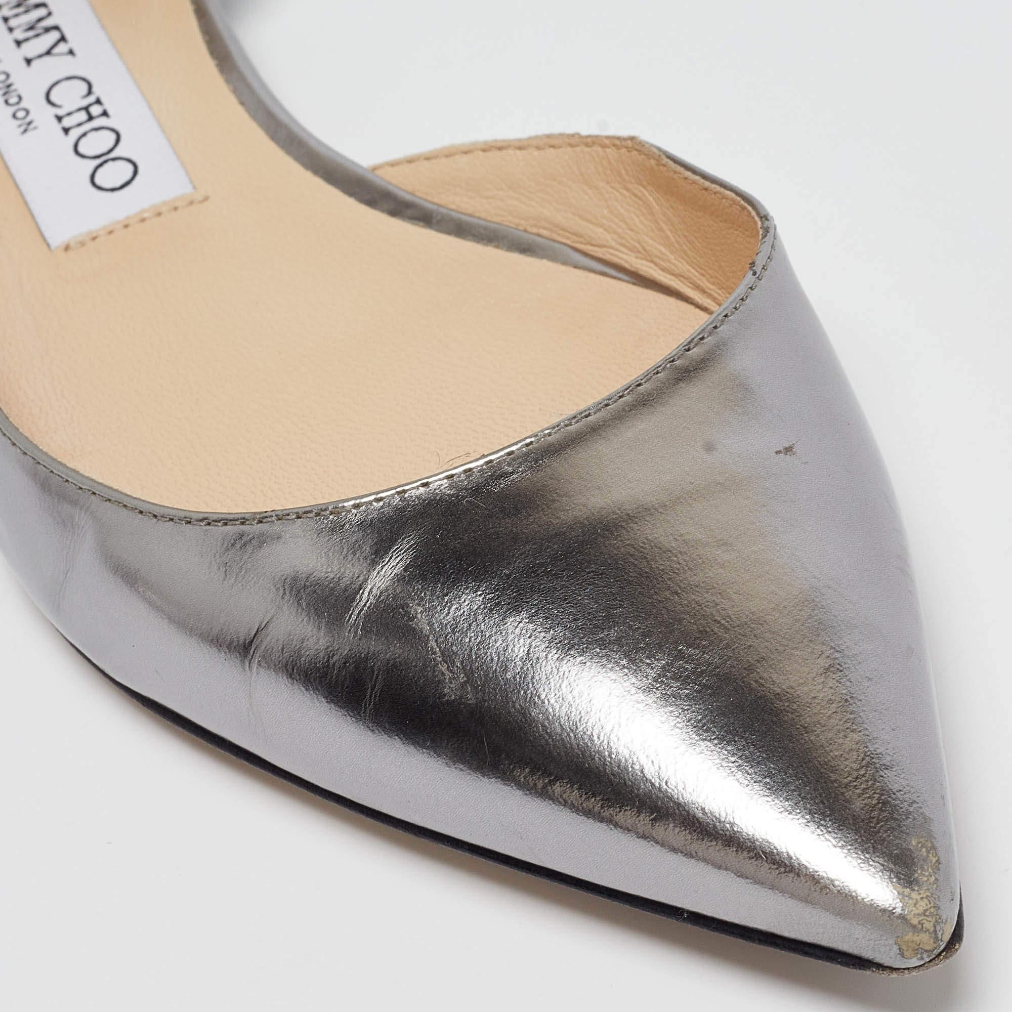 Jimmy Choo - Chaussures à lanières Lucy en cuir gris métallisé, taille 37 en vente 2
