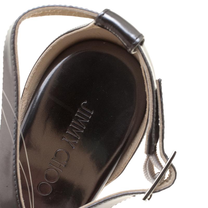 Jimmy Choo Metallic Grey Portia Laser Cut Cork Wedge Cross Strap Sandals Size 41 2