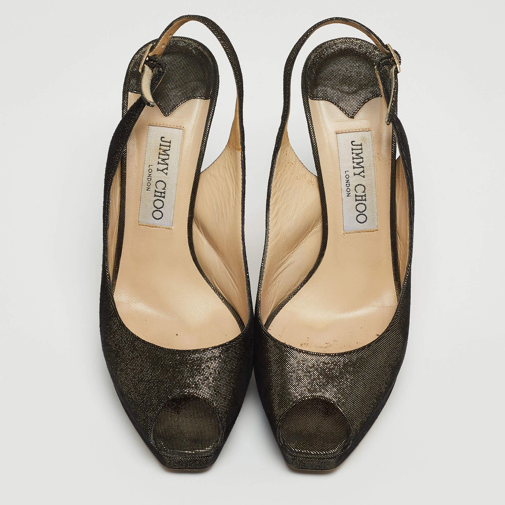 Jimmy Choo Metallic Laminated Suede Clue Slingback Pumps Size 38 In Good Condition For Sale In Dubai, Al Qouz 2
