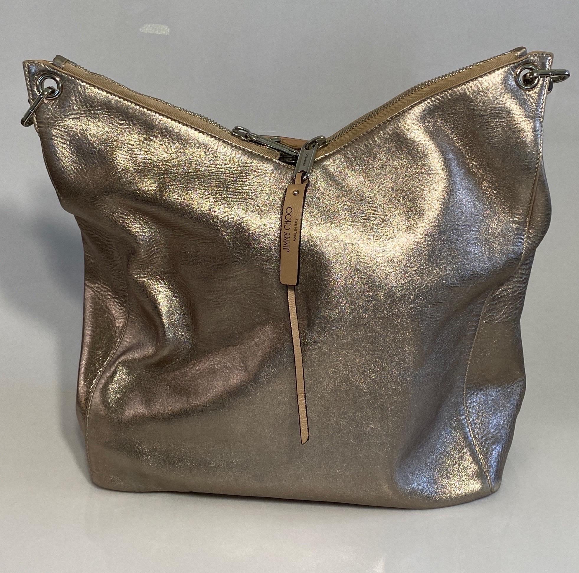 Jimmy Choo Metallic Large Hobo Tote In Good Condition For Sale In West Palm Beach, FL
