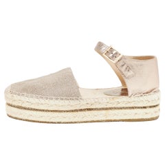 Jimmy Choo Metallic Leather and Glitter Canvas Espadrille Platform Ankle Strap P