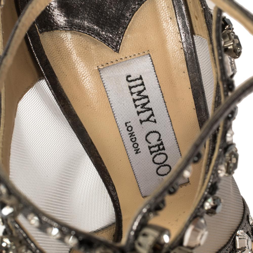 Jimmy Choo Metallic Leather and Mesh Embellished Sandals Size 40 In Good Condition In Dubai, Al Qouz 2
