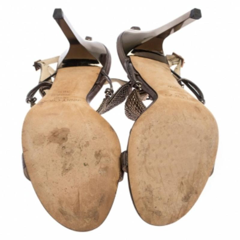 Jimmy Choo - Sandales à lanières de cheville en cuir métallisé et ornées de cristaux - Taille 36,5 en vente 1