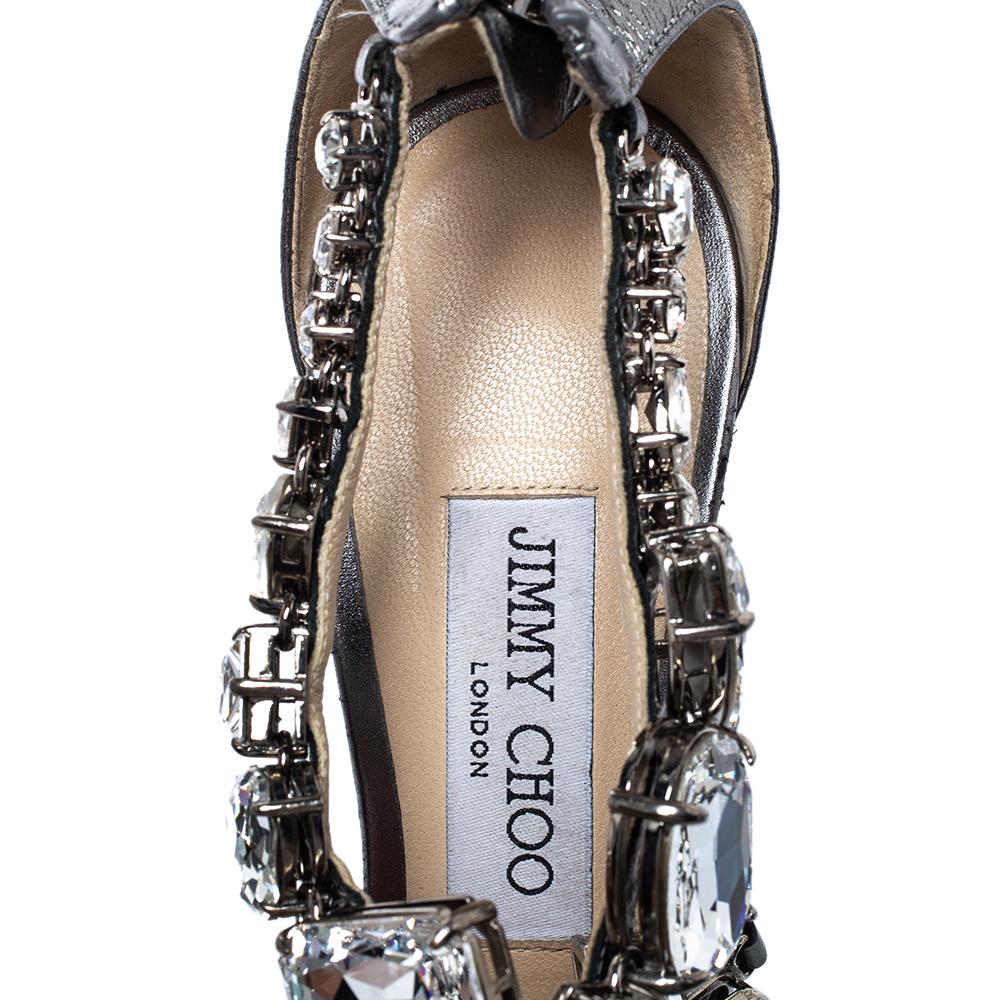 Women's Jimmy Choo Metallic Leather Crystal Embellished Karima Sandals Size 38