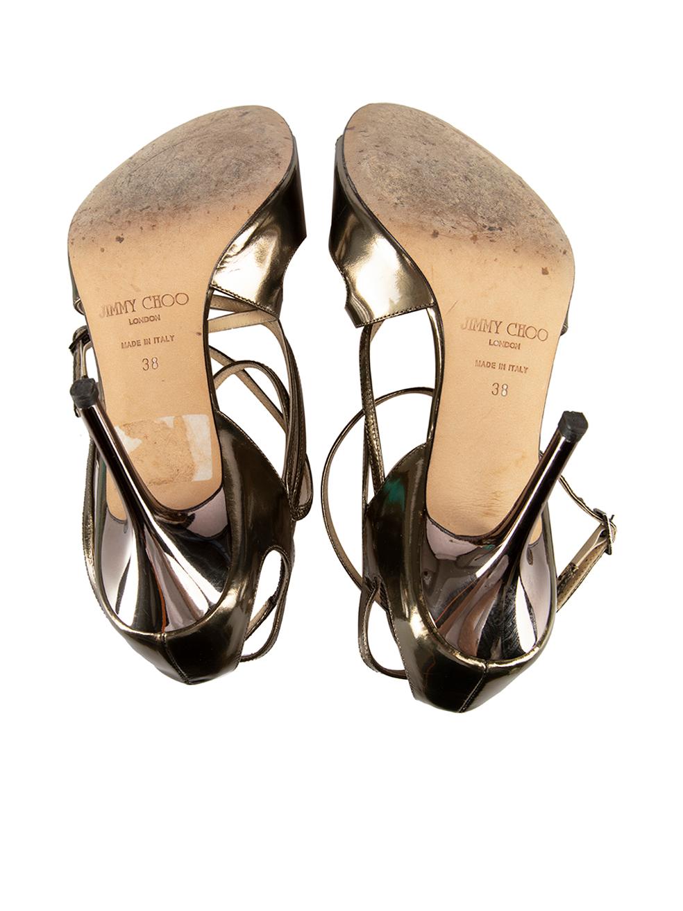 Jimmy Choo Metallic Leather Heeled Sandals Size IT 38 In Excellent Condition In London, GB
