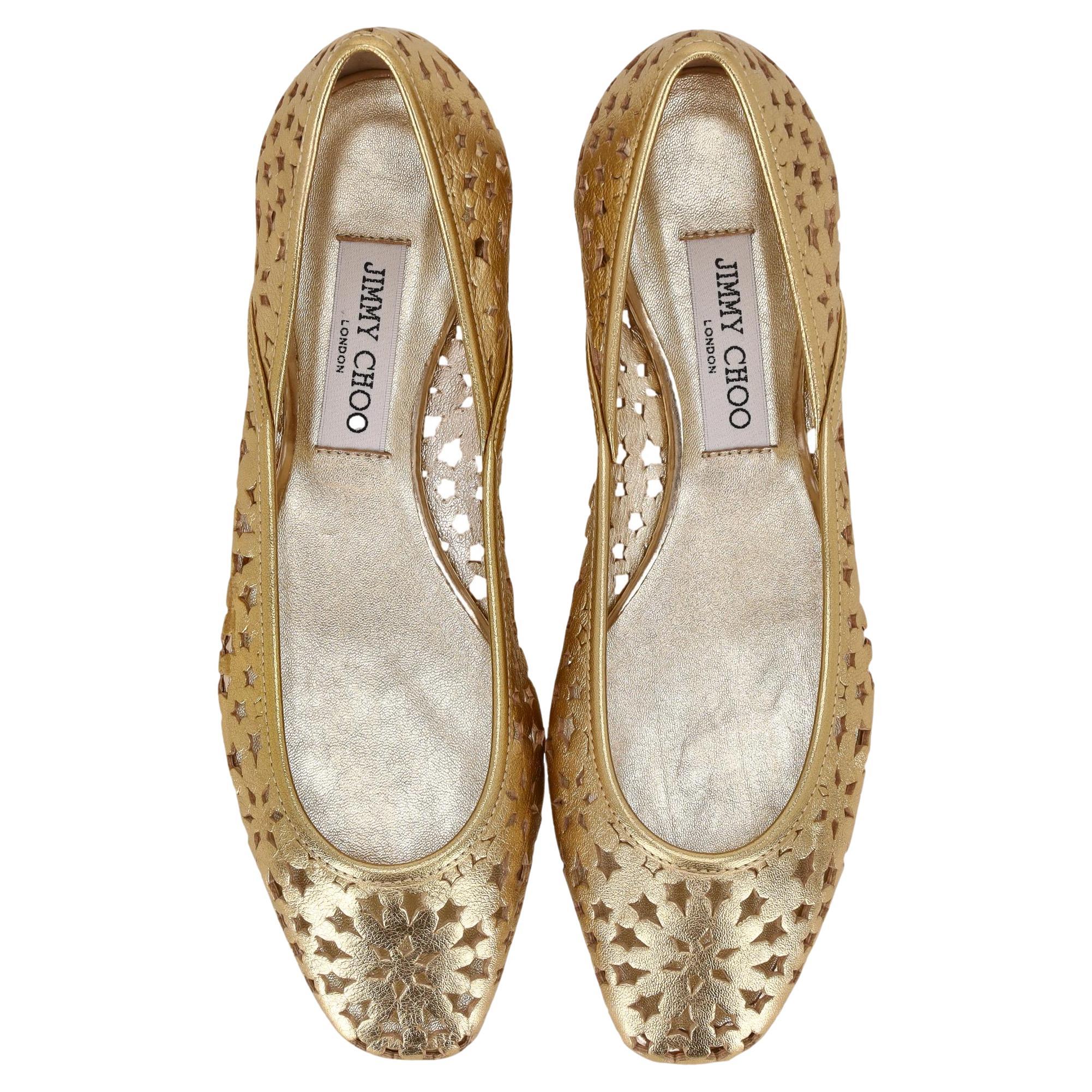 Jimmy Choo Metallic Leather Laser-Cut Star Flats en venta