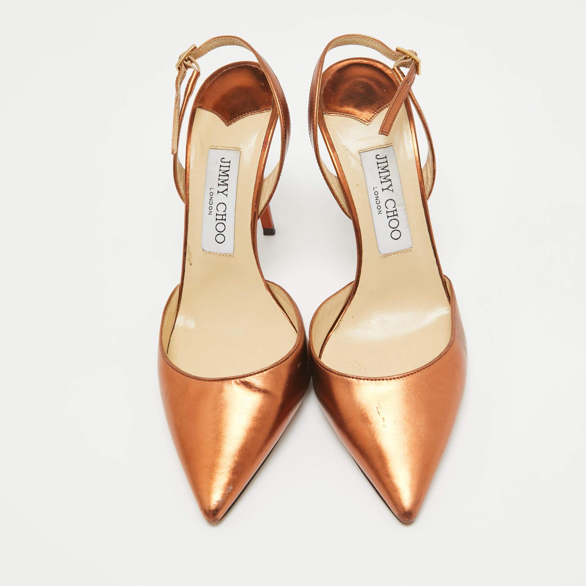 Brown Jimmy Choo Metallic Leather Tilly Slingback Pumps Size 37