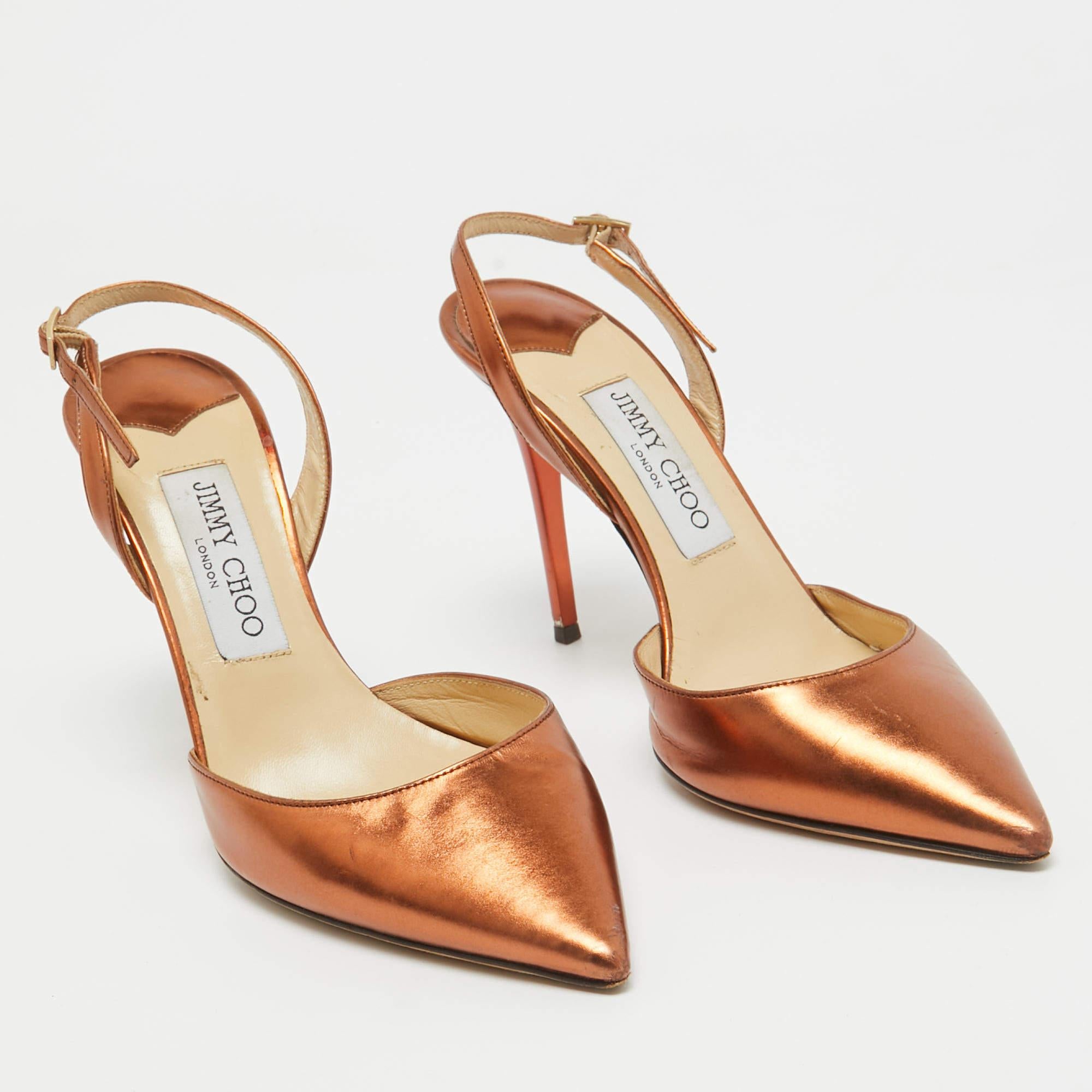 Jimmy Choo Metallic Leather Tilly Slingback Pumps Size 37 In Good Condition In Dubai, Al Qouz 2