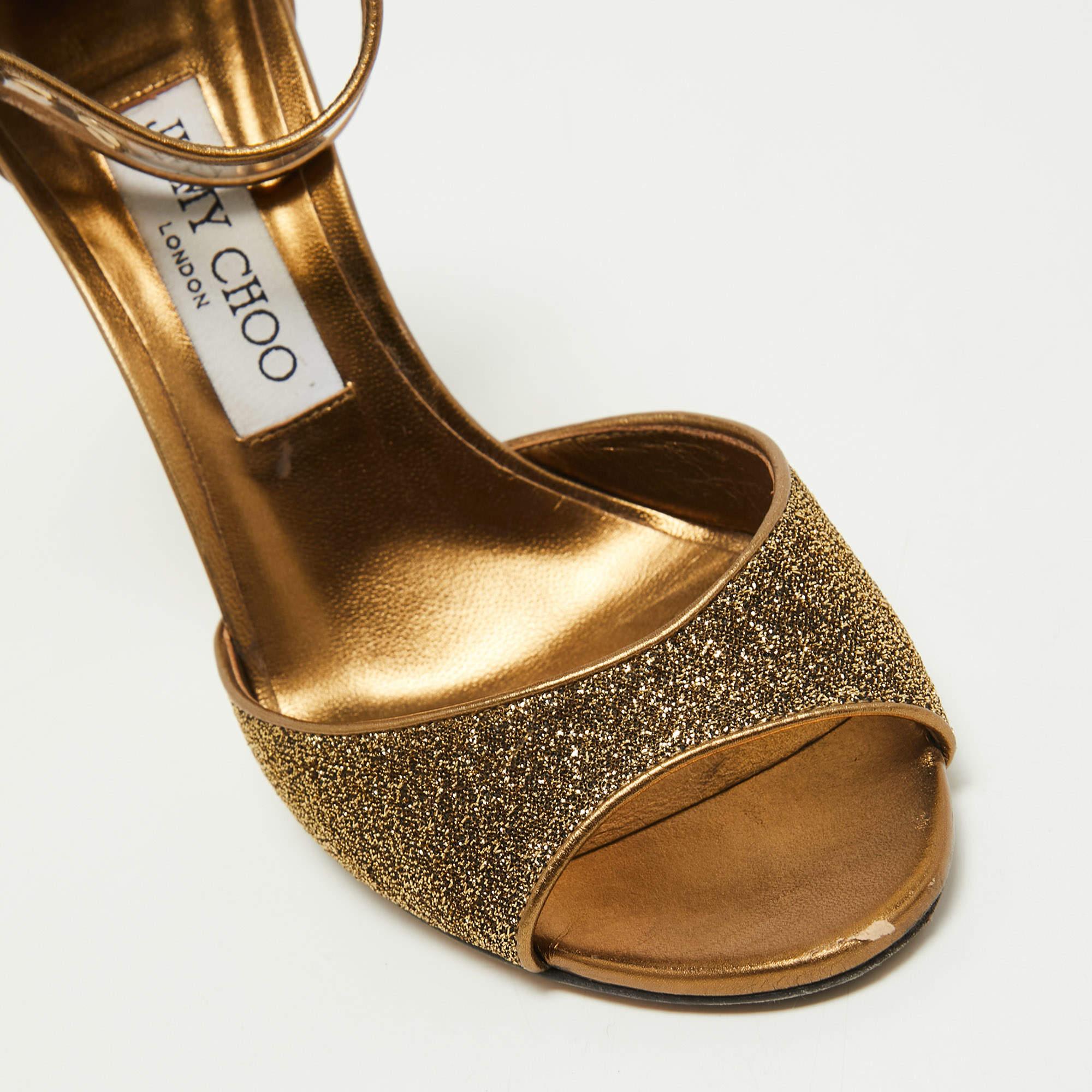 Jimmy Choo Metallic Lurex Fabric and PVC Moscow Ankle Strap Sandals Size 37.5 2