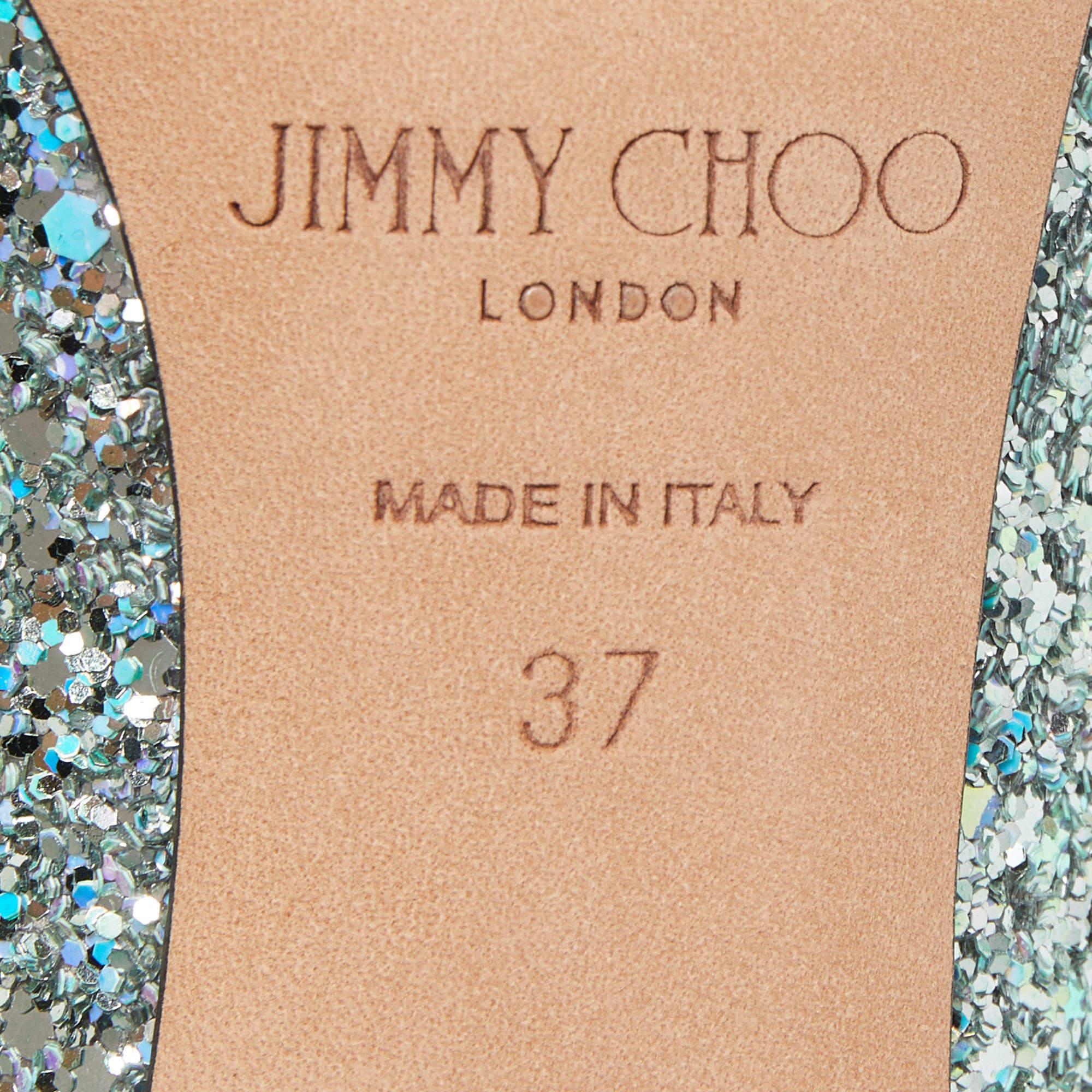 Jimmy Choo Metallic Mint Glitter Romy Pumps Size 37 3