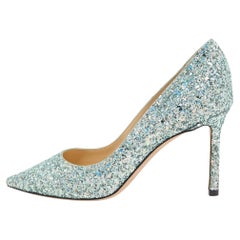 Jimmy Choo Metallic Mint Glitter Romy Pumps Size 37