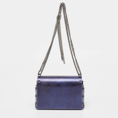 Jimmy Choo Metallic Navy Blue Leather Lockett City Shoulder Bag