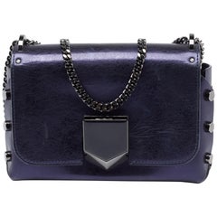 Jimmy Choo Metallic Navy Blue Leather Lockett City Shoulder Bag