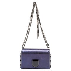 Jimmy Choo - Sac porté épaule Lockett City en cuir bleu marine métallisé