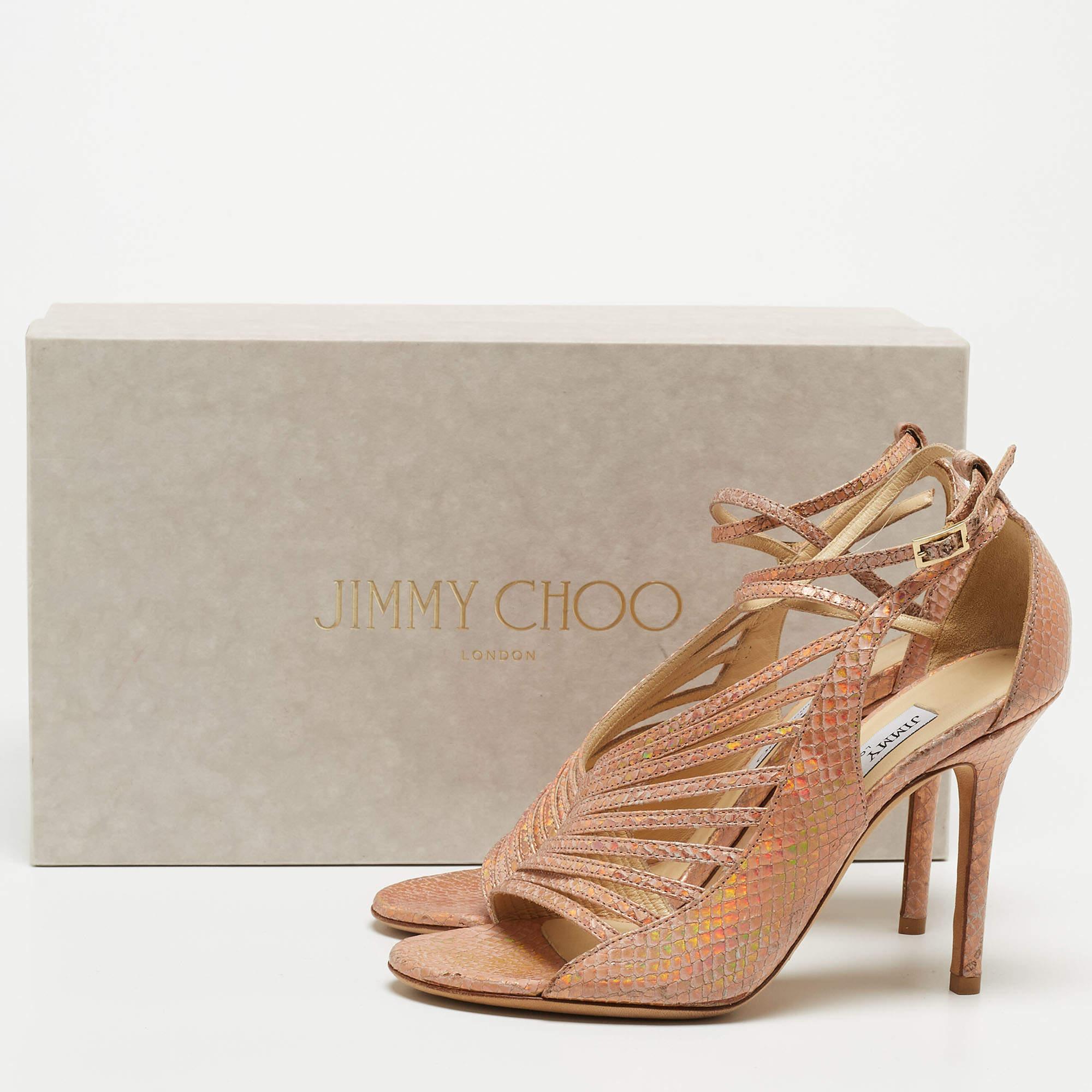 Jimmy Choo Metallic Pink Embossed Leather Strappy Open Toe Ankle Strap Sandals S 4