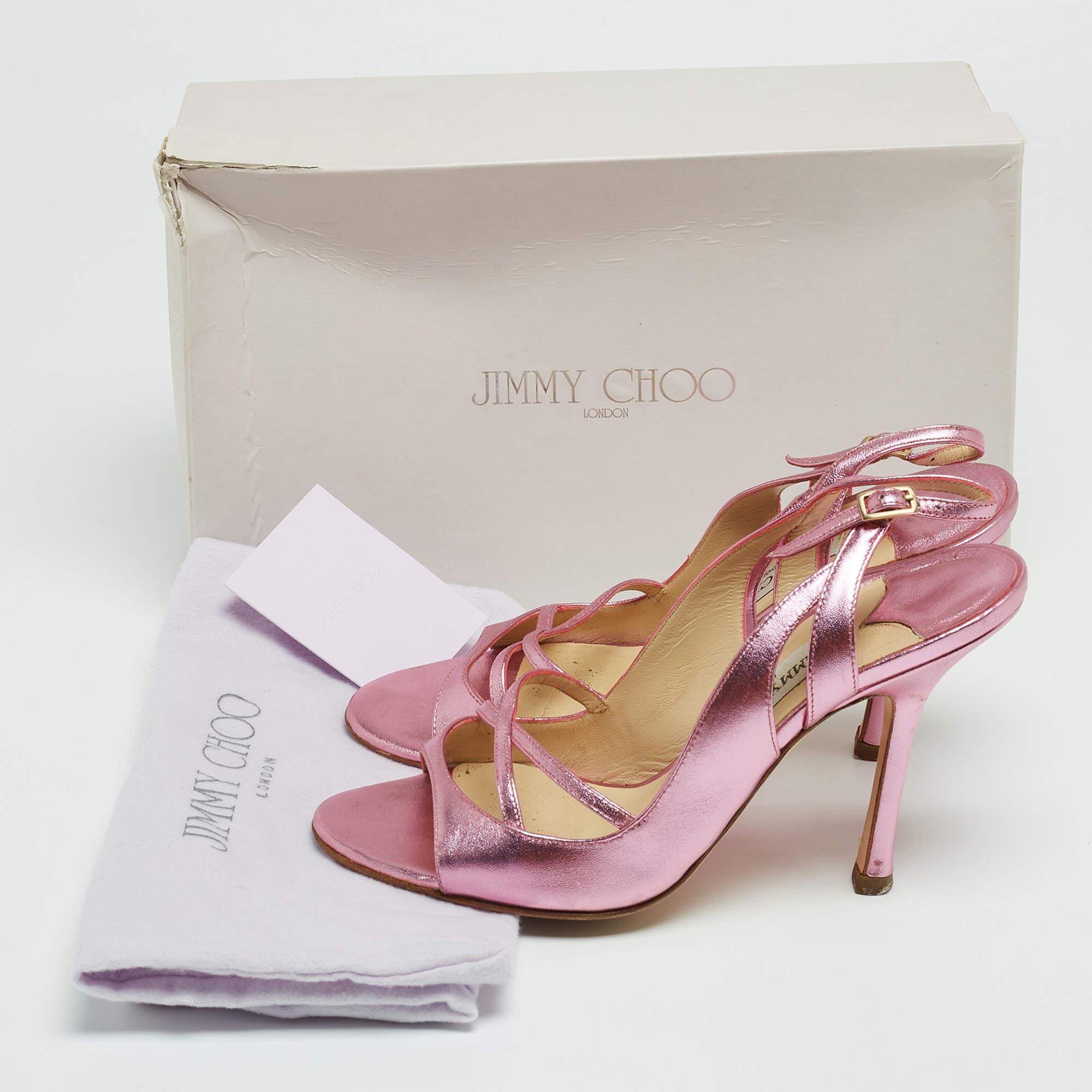 Jimmy Choo Metallic Pink Leather Slingback Sandals Size 37.5 5