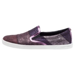 Jimmy Choo Metallic Purple Lace Embroidered Leather Demi Slip On Sneakers Size 4