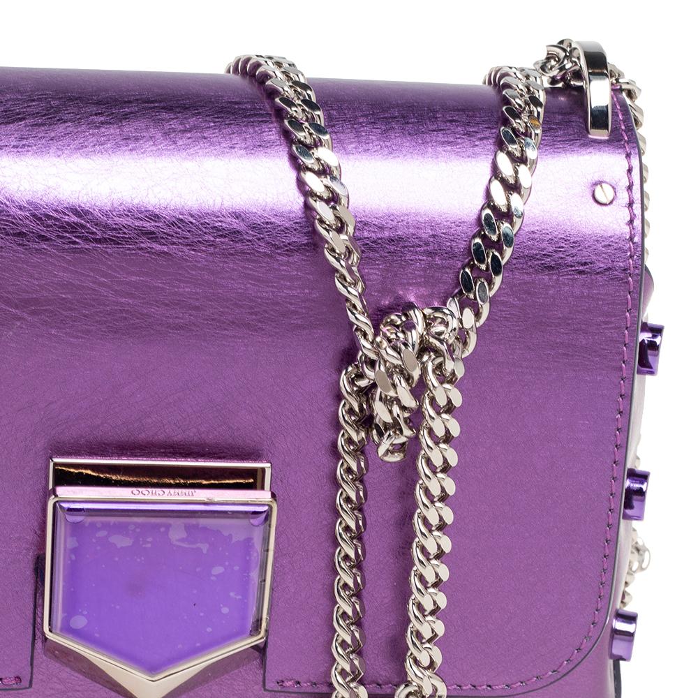 Women's Jimmy Choo Metallic Purple Leather Lockett City Shoulder Bag