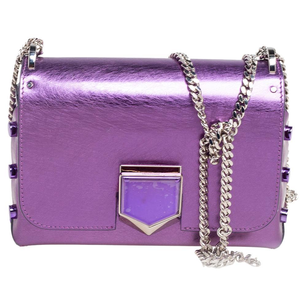 Jimmy Choo Metallic Purple Leather Lockett City Shoulder Bag