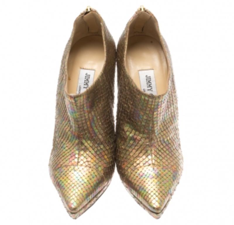 Jimmy Choo Botines de piel de pitón metalizada con puntera en punta George Talla 36.5 en Bueno estado para la venta en Dubai, Al Qouz 2
