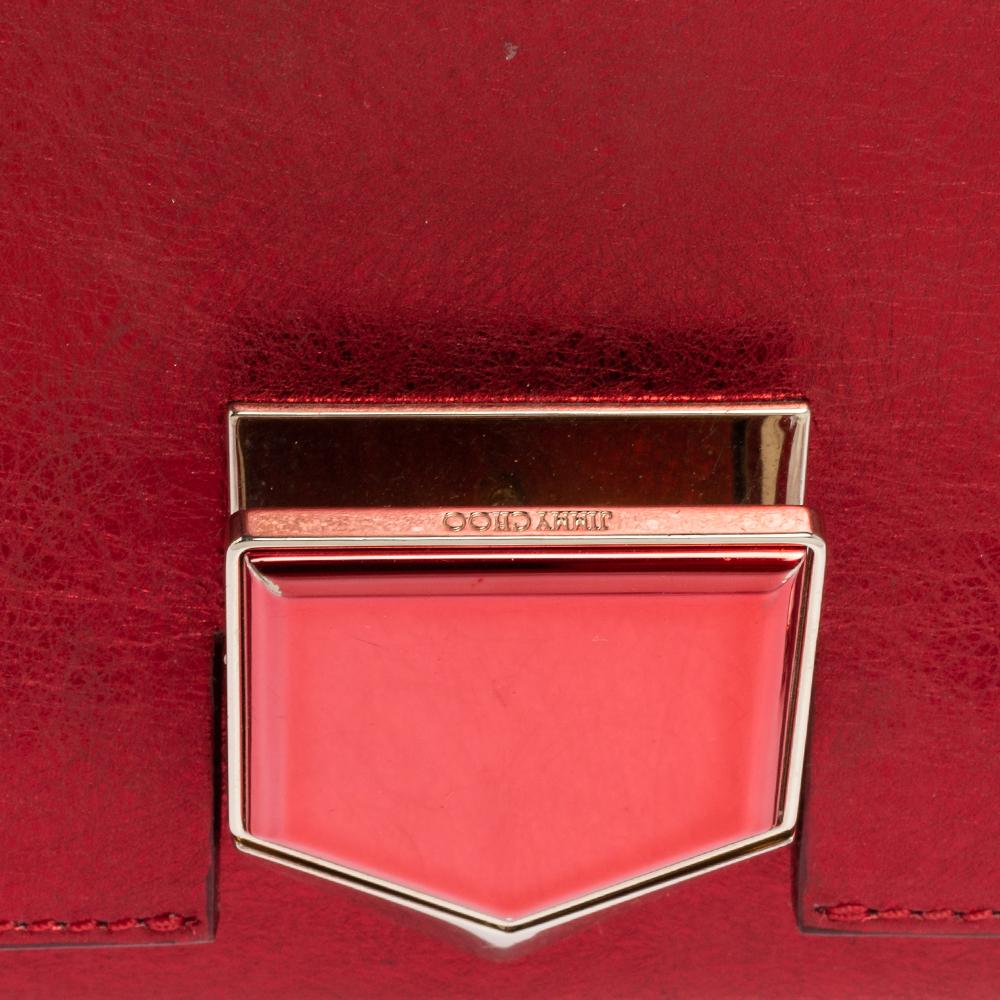 Jimmy Choo Metallic Red Leather Lockett City Shoulder Bag 4