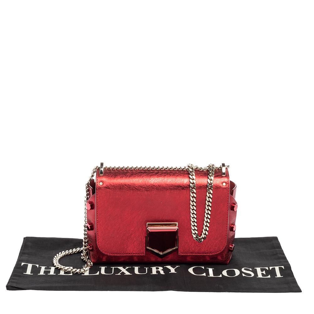 Jimmy Choo Metallic Red Leather Lockett City Shoulder Bag 5