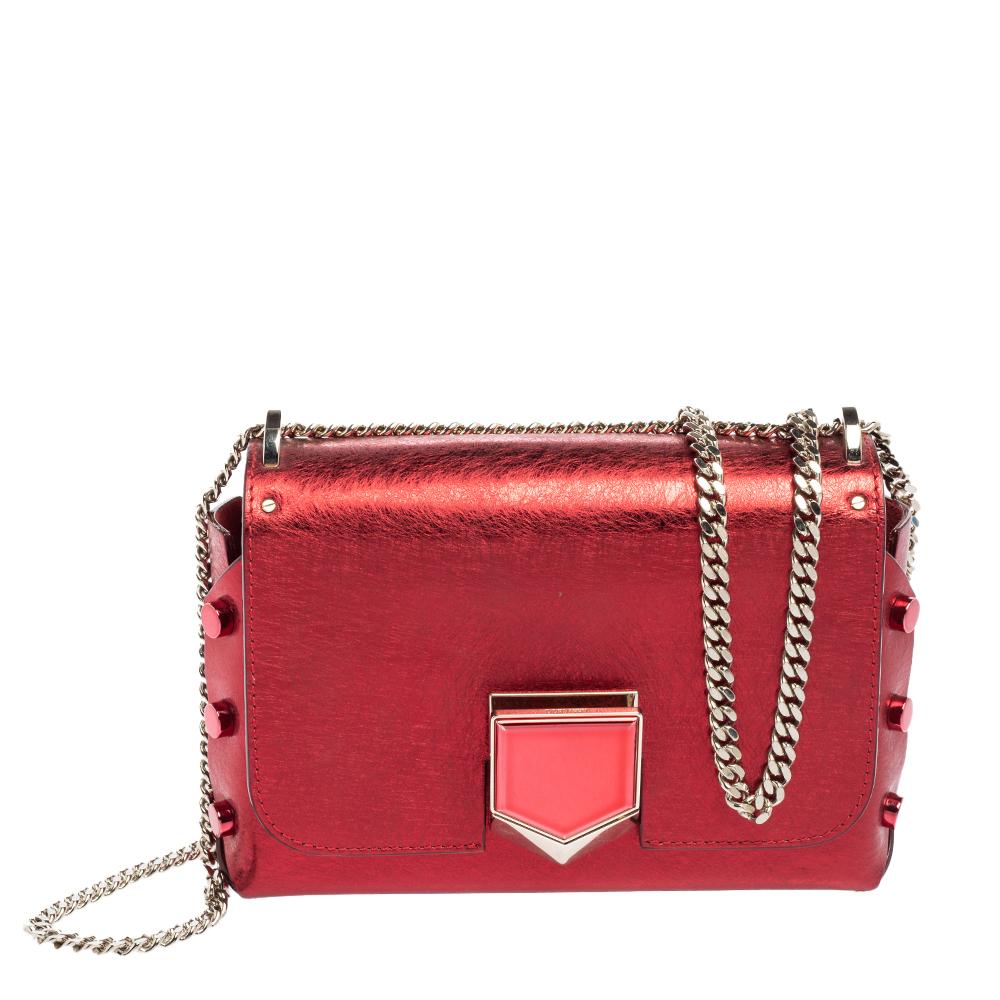 Jimmy Choo Metallic Red Leather Lockett City Shoulder Bag 1