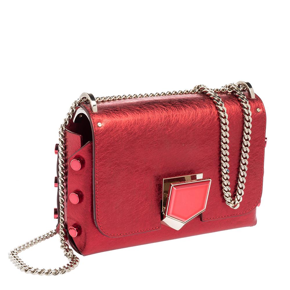 Jimmy Choo Metallic Red Leather Lockett City Shoulder Bag 2