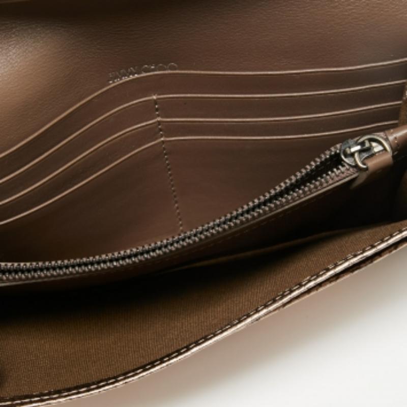 Brown Jimmy Choo Metallic Rose Gold Leather Flap Continental Wallet For Sale