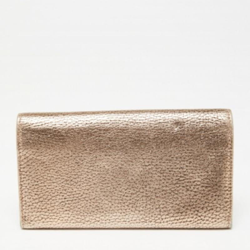 Jimmy Choo Metallic Rose Gold Leather Flap Continental Wallet For Sale 2