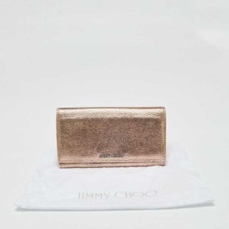 Jimmy Choo Metallic Rose Gold Leather Flap Continental Wallet For Sale 3