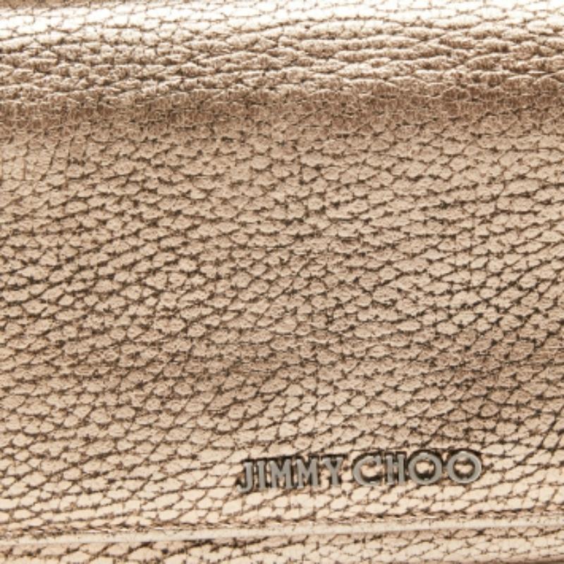 Jimmy Choo Metallic Rose Gold Leather Flap Continental Wallet For Sale 4