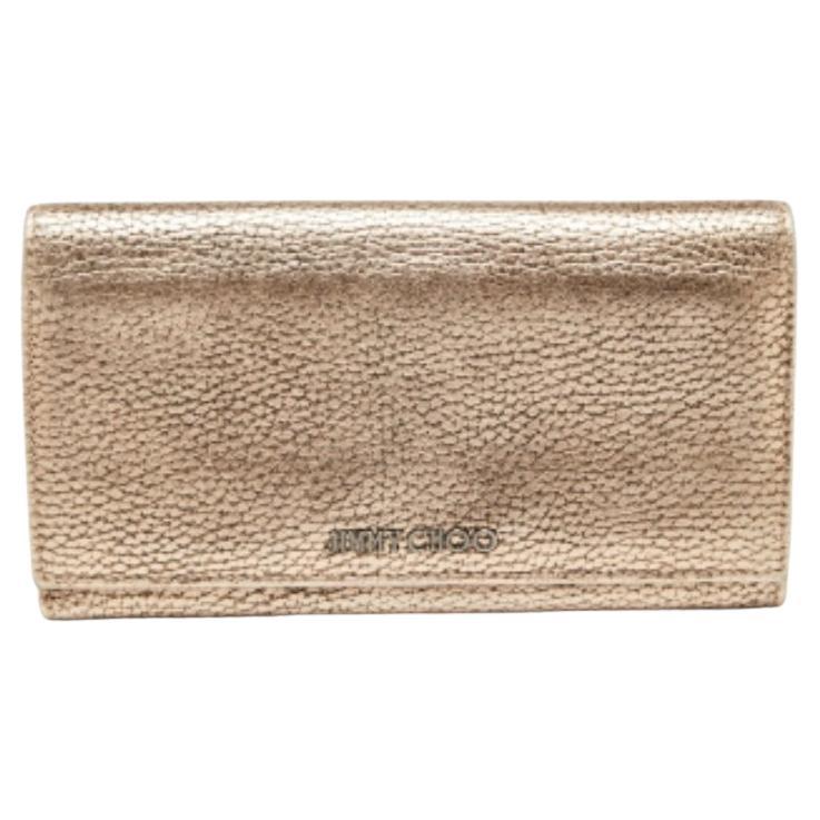 Jimmy Choo Metallic Rose Gold Leather Flap Continental Wallet For Sale