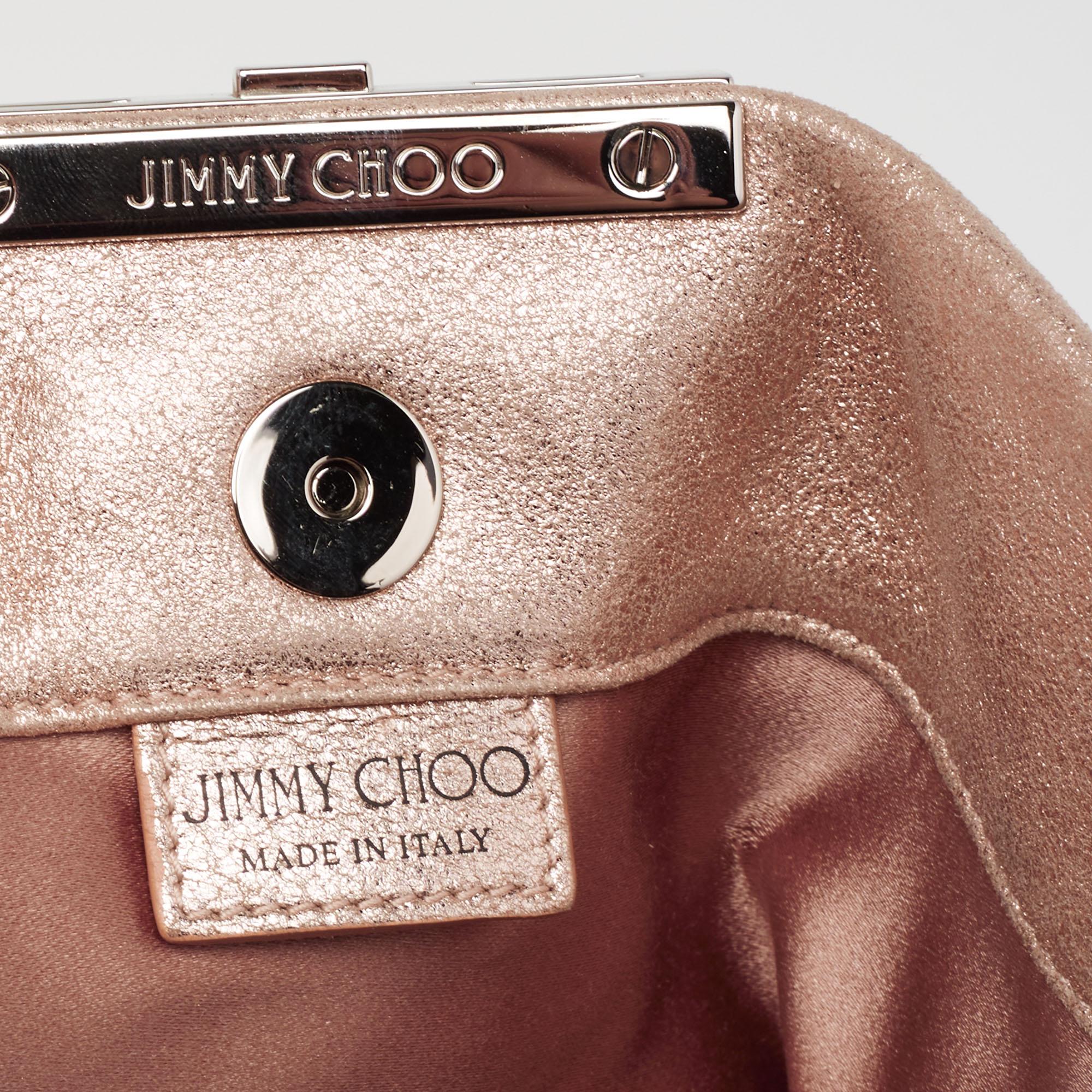 Jimmy Choo Metallic Rose Gold Shimmery Suede Chandra Chain Clutch 3