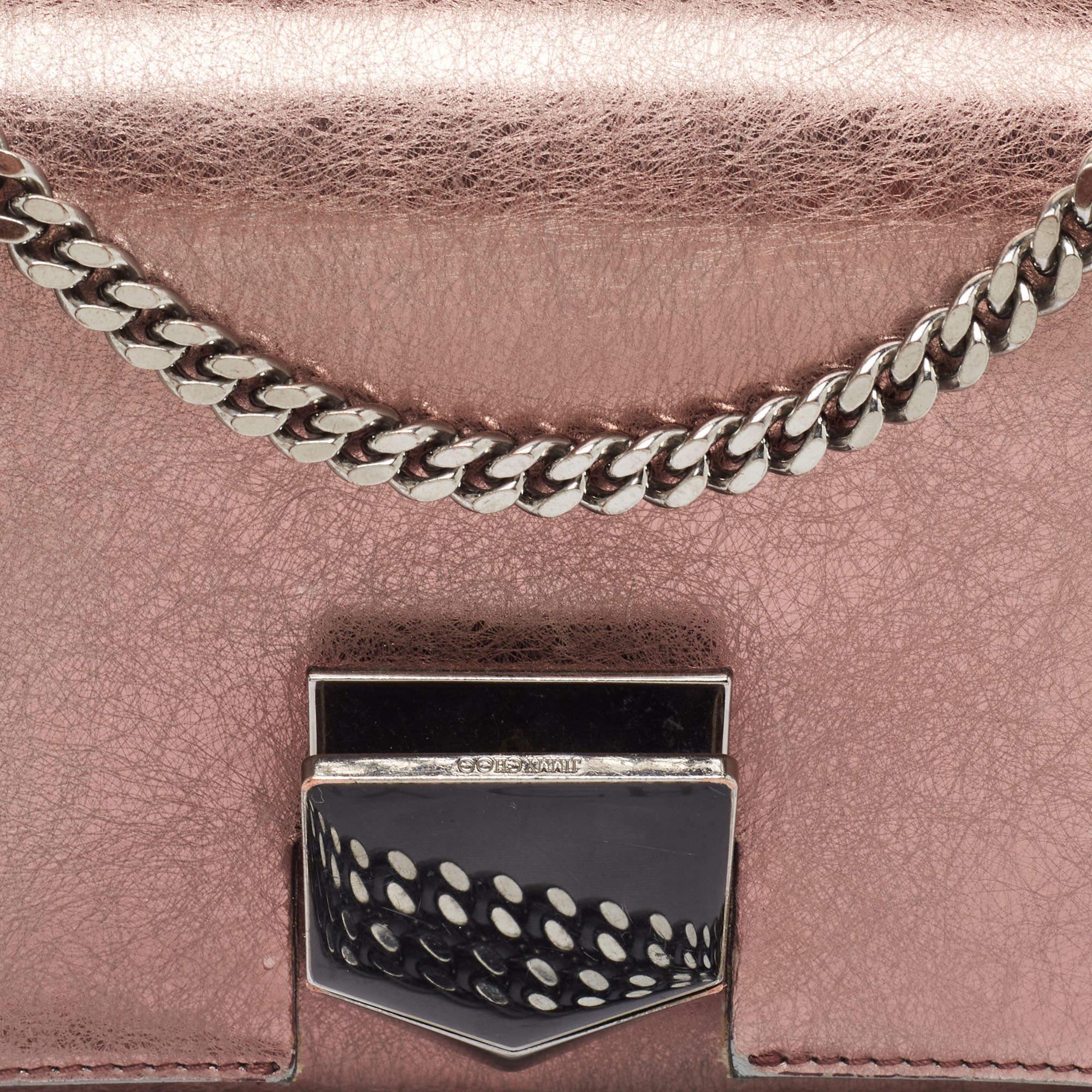 Jimmy Choo Metallic Rose Leather Lockett City Shoulder Bag 5