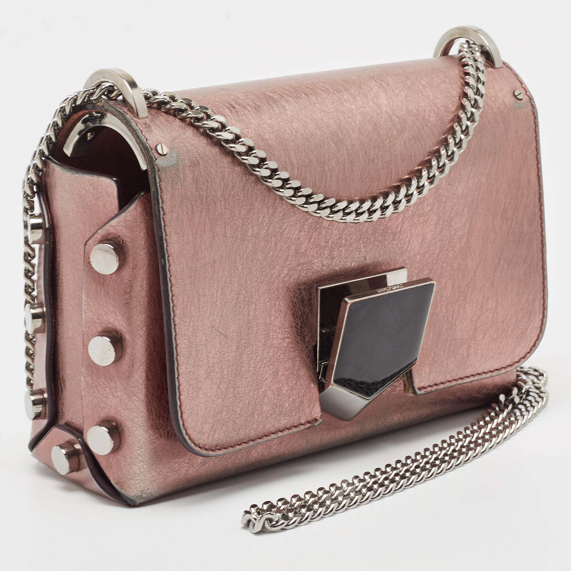 Brown Jimmy Choo Metallic Rose Leather Lockett City Shoulder Bag