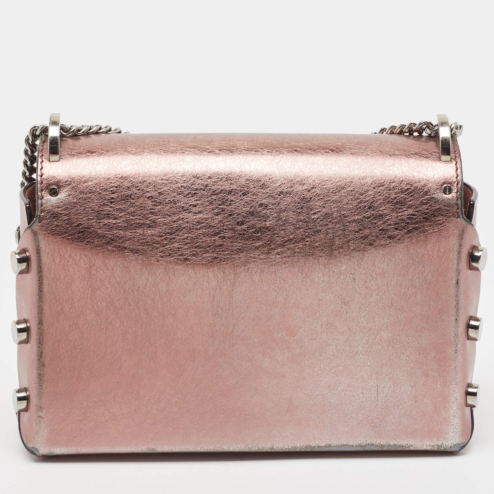 Jimmy Choo Metallic Rose Leather Lockett City Shoulder Bag In Good Condition In Dubai, Al Qouz 2
