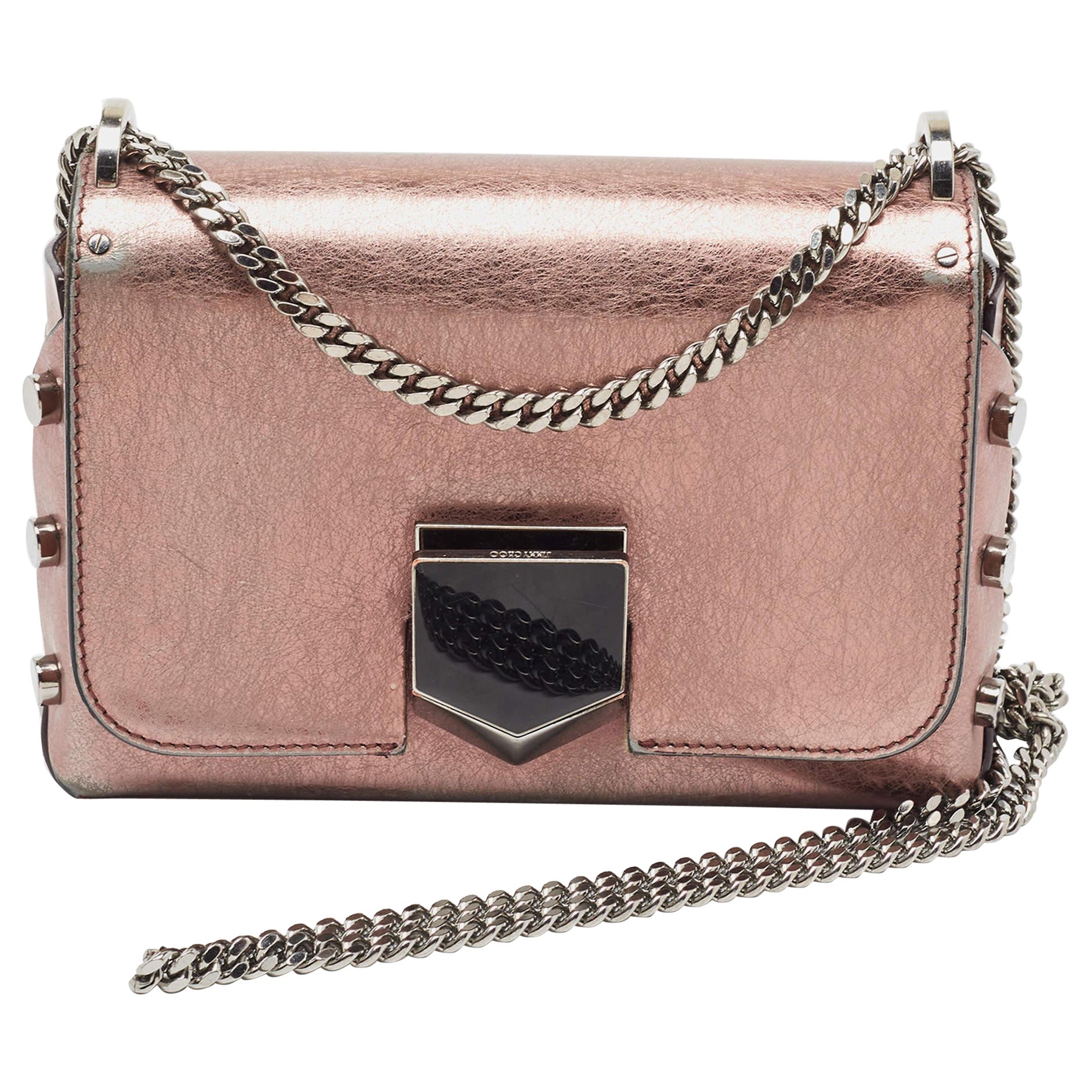 Jimmy Choo Metallic Rose Leather Lockett City Shoulder Bag