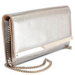 JIMMY CHOO metallic silver brushed leather MILLA Clutch Shoulder Bag
