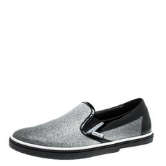 Jimmy Choo Metallic Silver Glitter Grove Slip On Sneakers Size 42.5