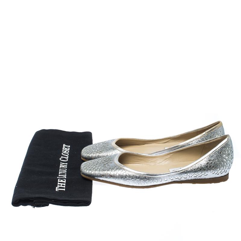 Jimmy Choo Metallic Silver Glitter Lazer Cut Leather Ballet Flats Size 39.5 4