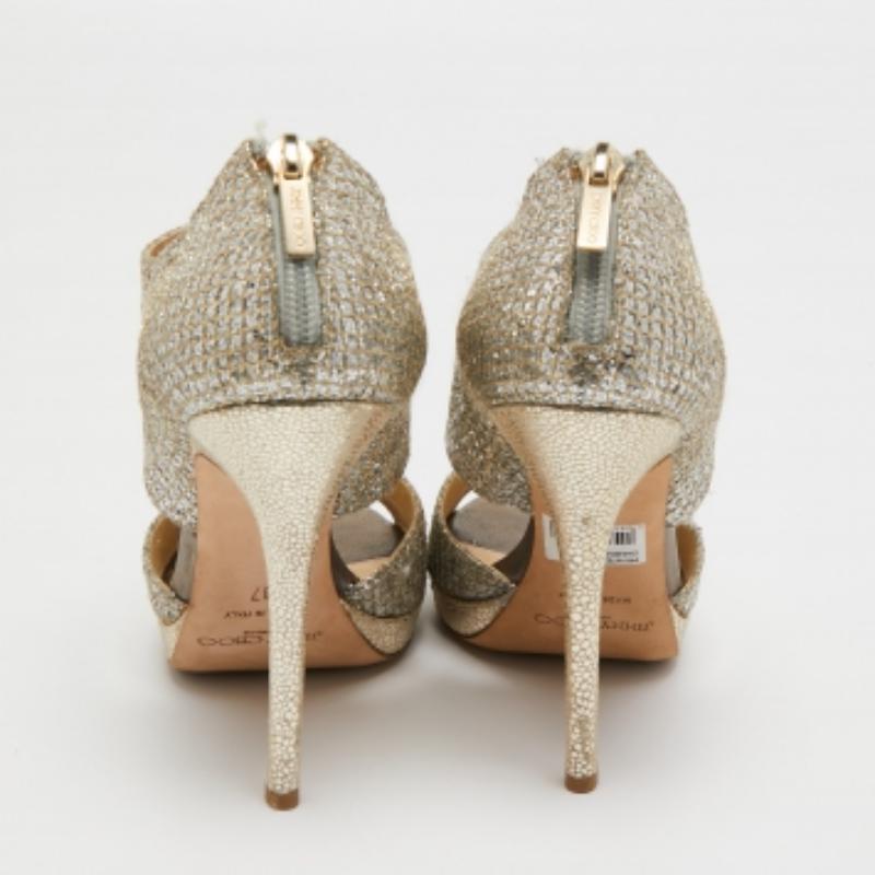 Jimmy Choo Metallic Silver Glitter Private Platform Sandals Size 37 For Sale 1