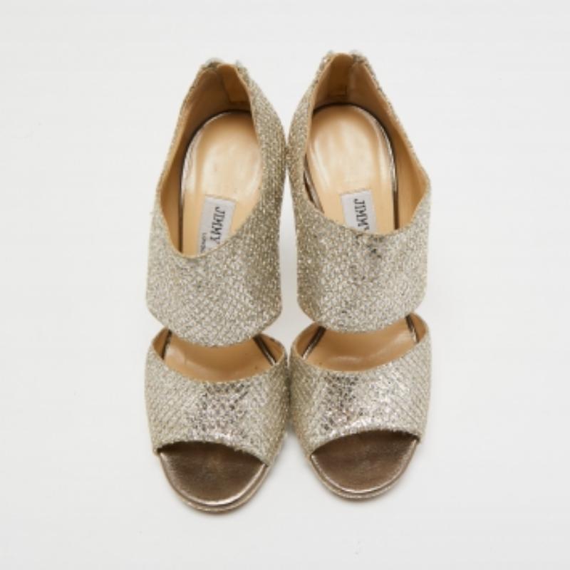 Jimmy Choo Metallic Silver Glitter Private Platform Sandals Size 37 For Sale 2